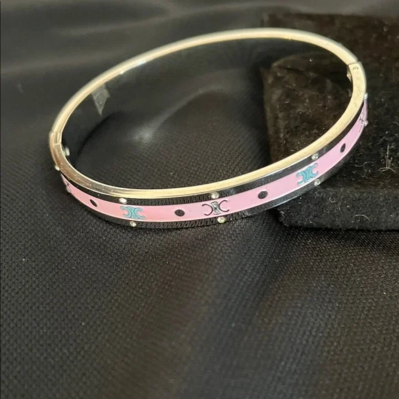 Silver and Pink Bangle Bracelet - Picture 1 of 3
